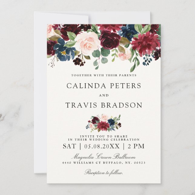 Burgundy Bouquet | Floral Wedding Invitation (Front)
