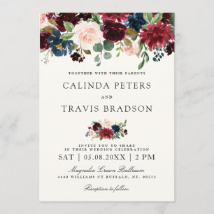 Burgundy Bouquet   Floral Wedding Invitation
