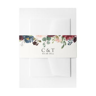Burgundy Bouquet   Monogram Invitation Belly Band