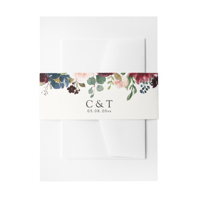 Burgundy Bouquet | Monogram Invitation Belly Band (Front Example)
