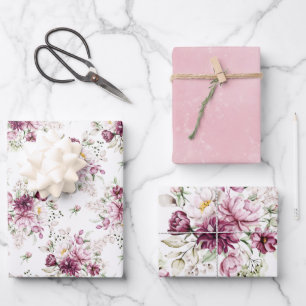 Burgundy Bouquet Peonies Wrapping Paper Sheets