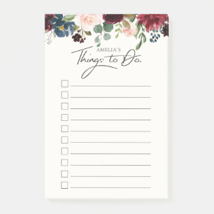 Burgundy Bouquet   Personalised Things to Do List Post-it Notes