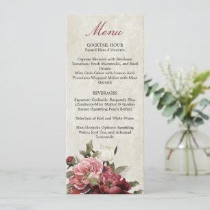 Burgundy Bouquet Reception Menu Card