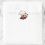 Burgundy Bouquet Thank You Circle Stickers<br><div class="desc">Add a touch of elegance to your wedding favours with our charming Circle Thank You Sticker, designed to complement your wedding stationery collection. These beautifully crafted stickers feature a delicate floral design with soft peony blooms in blush and creamy white hues, accented by lush greenery, creating a romantic and timeless...</div>