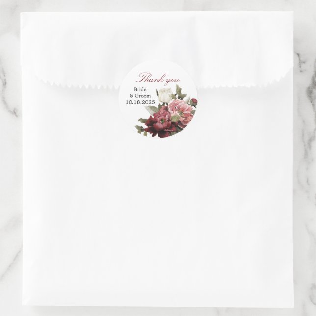 Burgundy Bouquet Thank You Circle Stickers (Bag)