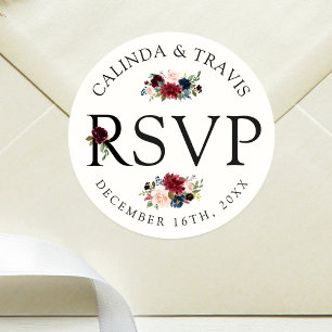 Burgundy Bouquet   Wedding RSVP Classic Round Sticker