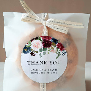 Burgundy Bouquet   Wedding   Thank You Classic Round Sticker