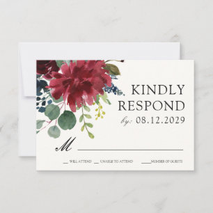 Burgundy Bouquet Wild Floral RSVP Reply Card