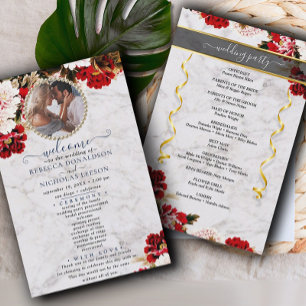 Burgundy Bouquet With Marble Wedding Program