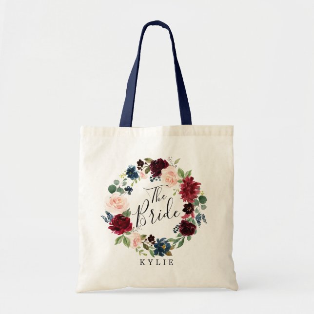 Burgundy Bouquet Wreath | Brides Tote Bag (Front)