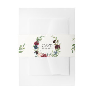 Burgundy Bouquet   Wreath Invitation Belly Band
