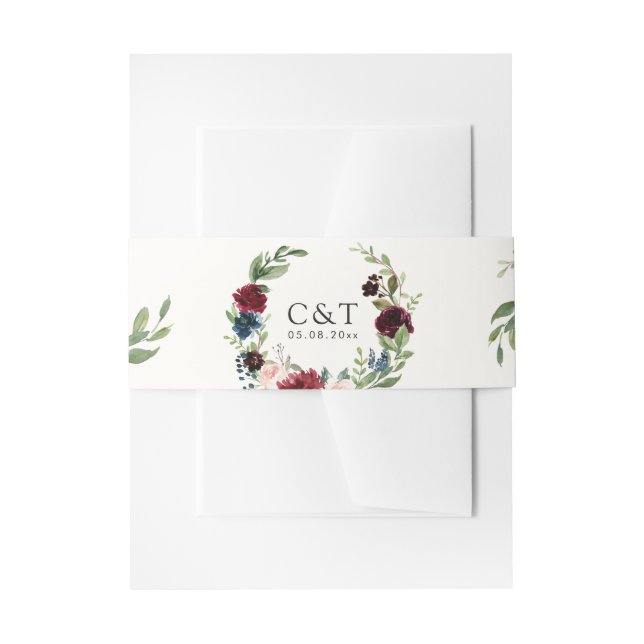 Burgundy Bouquet | Wreath Invitation Belly Band (Front Example)