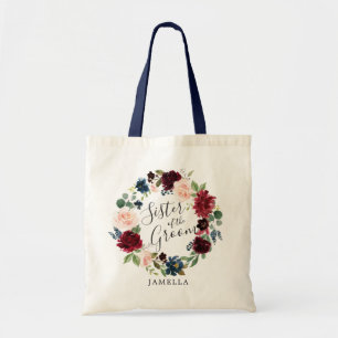 Burgundy Bouquet Wreath Sister of the Groom Tote Bag