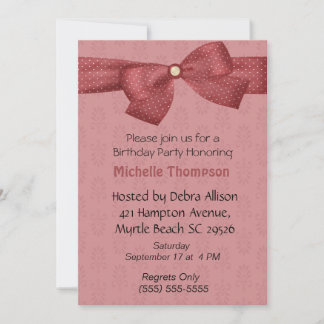 Burgundy Bow Birthday Invitation