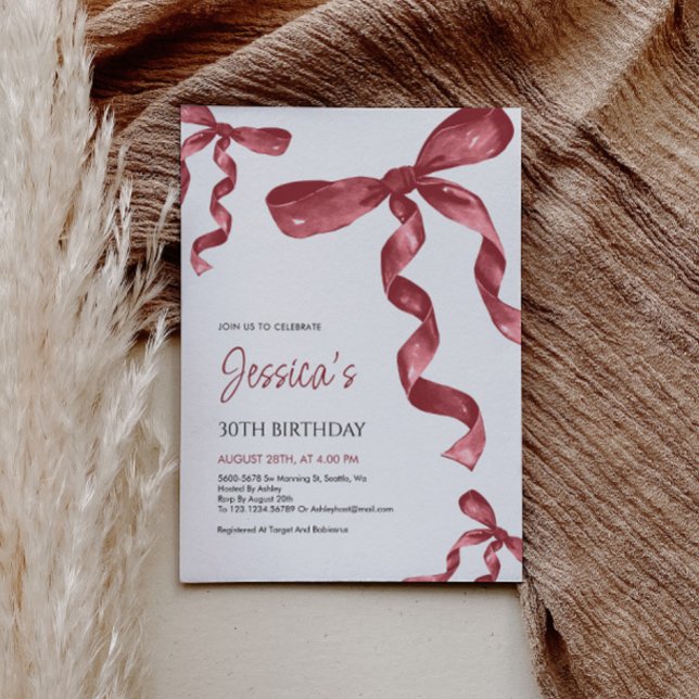 Burgundy Bow Birthday Invitation (Creator Uploaded)