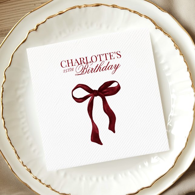 Burgundy Bow Birthday Napkin (Creator Uploaded)