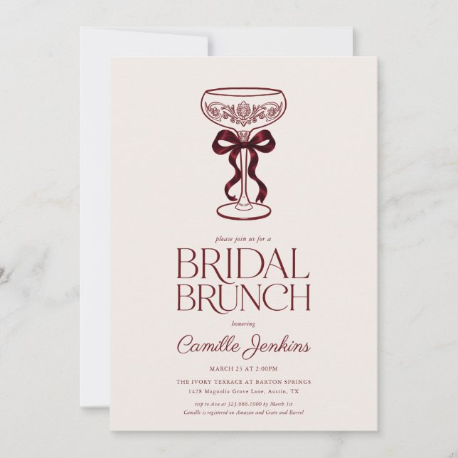 Burgundy Bow Bridal Brunch Invitation (Front)