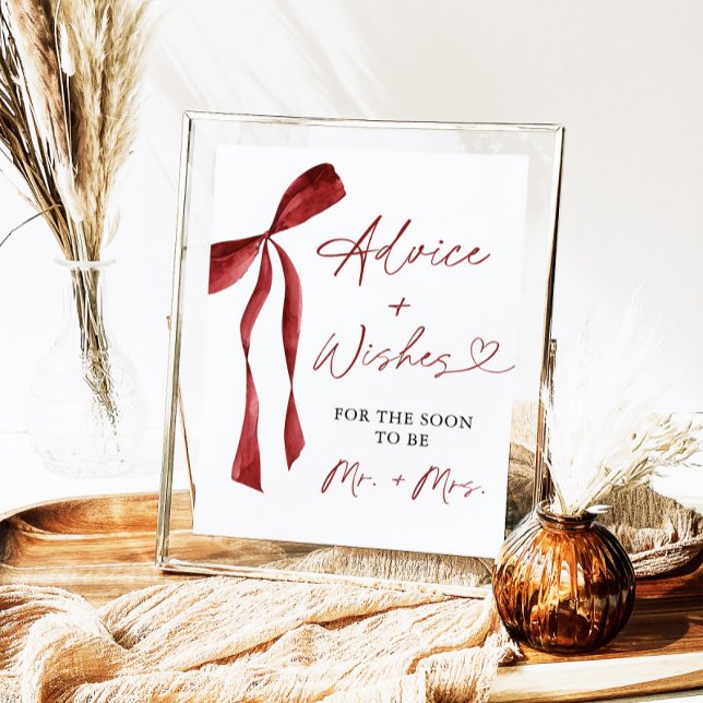 Burgundy Bow Bridal Shower Advice & Wishes Sign (Creator Uploaded)