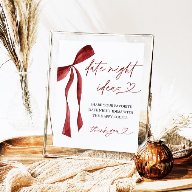 Burgundy Bow Bridal Shower Date Night Ideas Sign (Creator Uploaded)