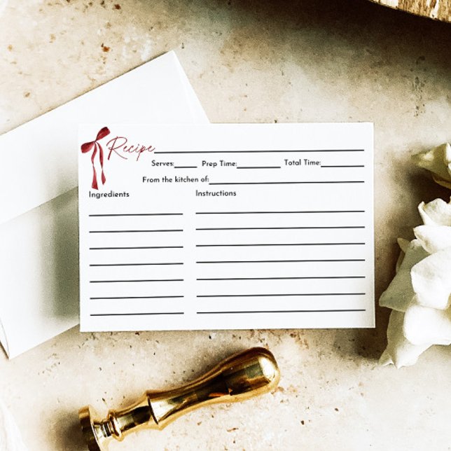 Burgundy Bow Bridal Shower Recipe Card (Creator Uploaded)