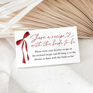 Burgundy Bow Bridal Shower Recipe Request Enclosure Card