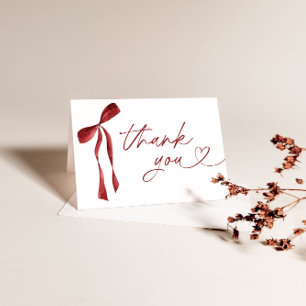 Burgundy Bow Bridal Shower Thank You Card