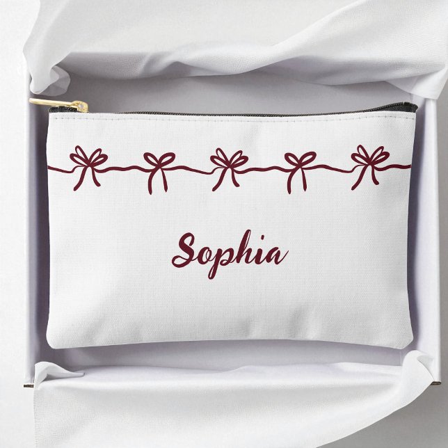 Burgundy Bow Bridesmaid Modern Script Travel Accessory Pouch (Burgundy Bow Bridesmaid Modern Script Travel Accessory Pouch)
