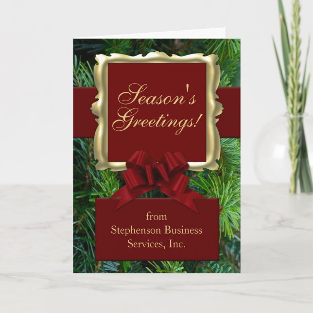 Burgundy Bow Business Christmas Cards (Front)