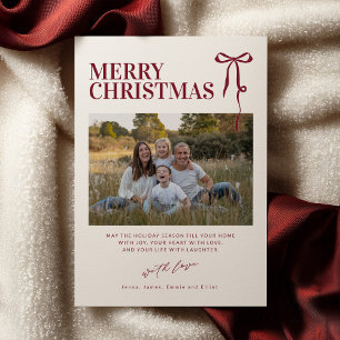 Burgundy Bow Christmas Card with Photo