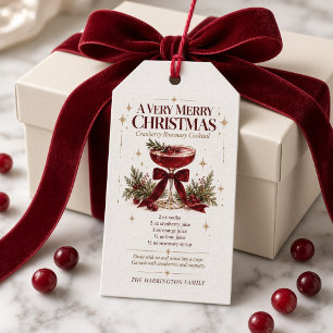 Burgundy Bow Christmas Cranberry Cocktail Recipe Gift Tags