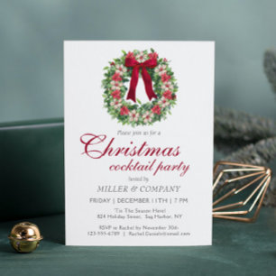 Burgundy Bow Corporate Christmas Cocktail Party Invitation