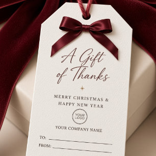 Burgundy Bow Corporate Christmas Thank You Logo Gift Tags