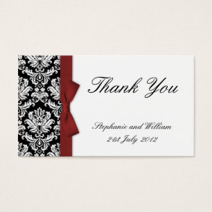 Burgundy Bow Damask Thank You Cards