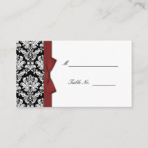 Burgundy Bow Damask Wedding Placecards