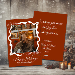 Burgundy Bow Family Photo Christmas Holiday Card