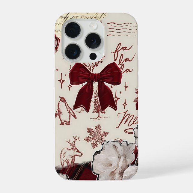 Burgundy Bow Floral  – Cozy Girly Aesthetic iPhone Case (Back)