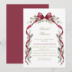 Burgundy Bow Garland Christmas Bridal Shower Invitation