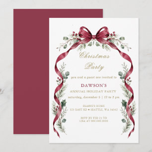 Burgundy Bow Garland Christmas Party Invitation
