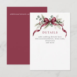 Burgundy Bow Garland Winter Christmas Wedding Enclosure Card