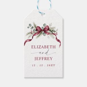Burgundy Bow Garland Winter Christmas Wedding Gift Tags