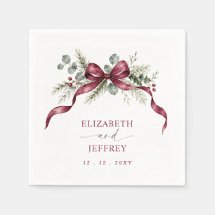 Burgundy Bow Garland Winter Christmas Wedding Napkin