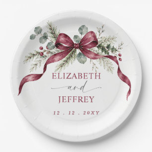 Burgundy Bow Garland Winter Christmas Wedding Paper Plate