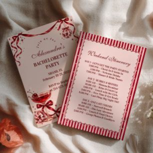 Burgundy Bow Last Disco Bachelorette Invitation