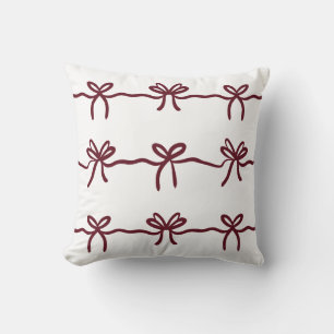 Burgundy Bow Modern Minimal Simple White Elegant Cushion