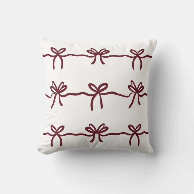 Burgundy Bow Modern Minimal Simple White Elegant Cushion (Front)