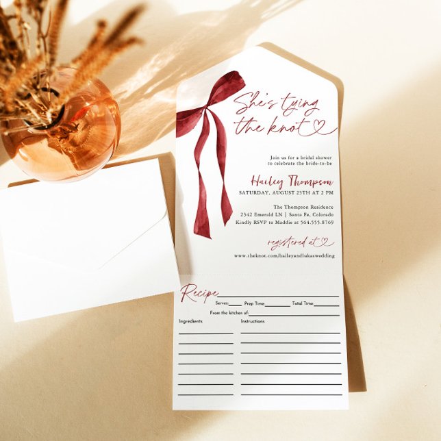 Burgundy Bow Shes Tying The Knot Bridal Shower  All In One Invitation (Creator Uploaded)