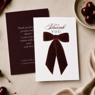 burgundy bow She's tying the knot bridal shower Thank You Card