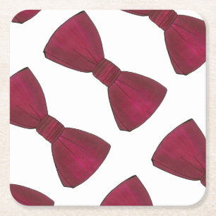 Burgundy Bow Tie Bowtie Groom Prom Wedding Fashion Square Paper Coaster