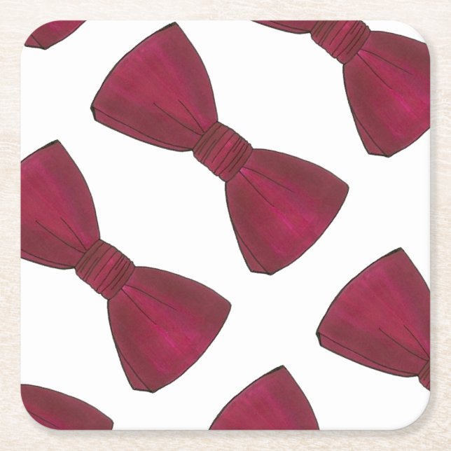 Burgundy Bow Tie Bowtie Groom Prom Wedding Fashion Square Paper Coaster (Front)