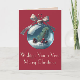 Burgundy Bow & Vintage Ornament Christmas Cards